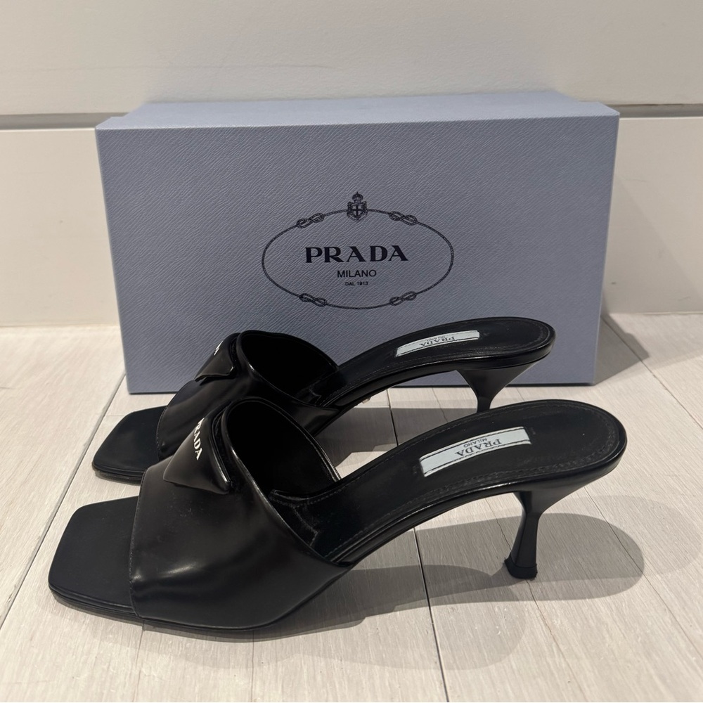 Black Leather Prada Mules with Prada Logo - Picture 5 of 6